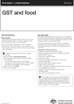 Fact sheet for small business GST and Food. Need advice contact Jorgensen & Associate Accountants in Tingalpa.