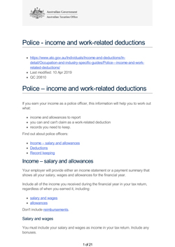 Police, income and work related deductions,